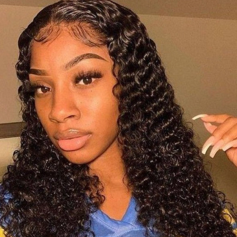 Superior 5x5 transparent Lace Closure With 3 Bundles deep wave italian curly loosewave