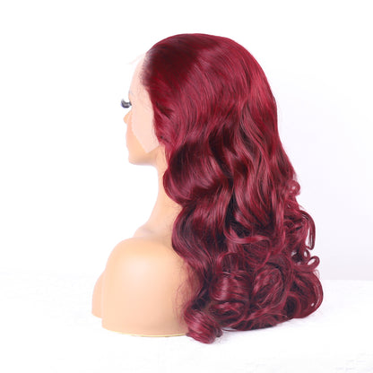 Burgundy Transparent Lace Frontal Human Hair Wigs  13X4 loose Wave Lace Front Wigs (18inch 99J)