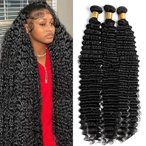 Superior 13x4 HDLace frontal With 3  deep wave italian wave loose wave  hairbundle 100% humen hair