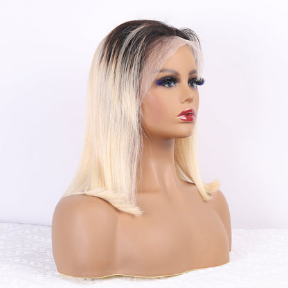 1B/613 Lace Frontal  BOB 100%high quality human hair Lace Front Wigs with Black Roots Ombre Color