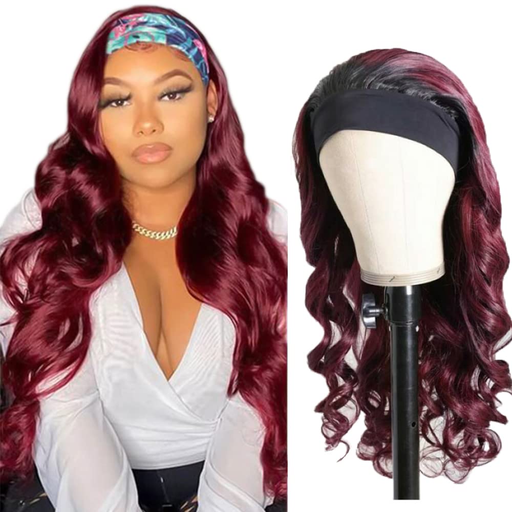 Burgundy Transparent Lace Frontal Human Hair Wigs  13X4 loose Wave Lace Front Wigs (18inch 99J)