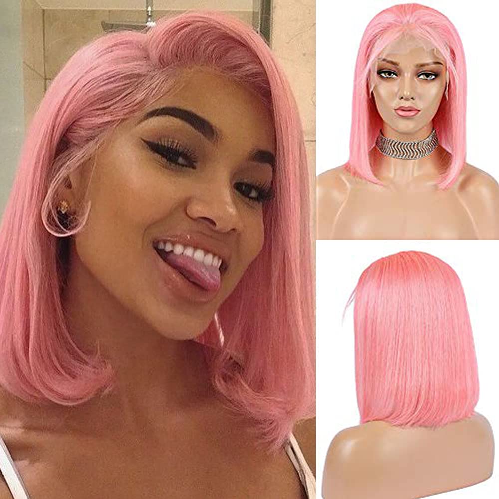 Pink Lace Front Wig Human Hair 13x4 Hd Lace Pink Straight Wigs Human Hair Transparent Lace  Human Hair Wigs for Women