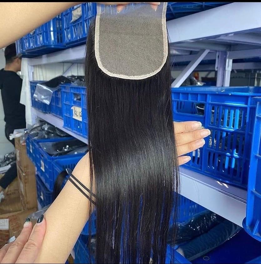 Superior 4x4 transparent Lace Closure With 3  straight bodywave hairbundle 100% humen hair