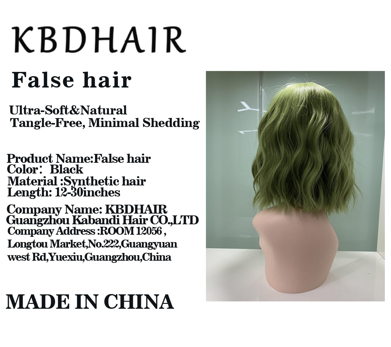 KBDHAIR false hair 180 Denisty color Green synthetic hair