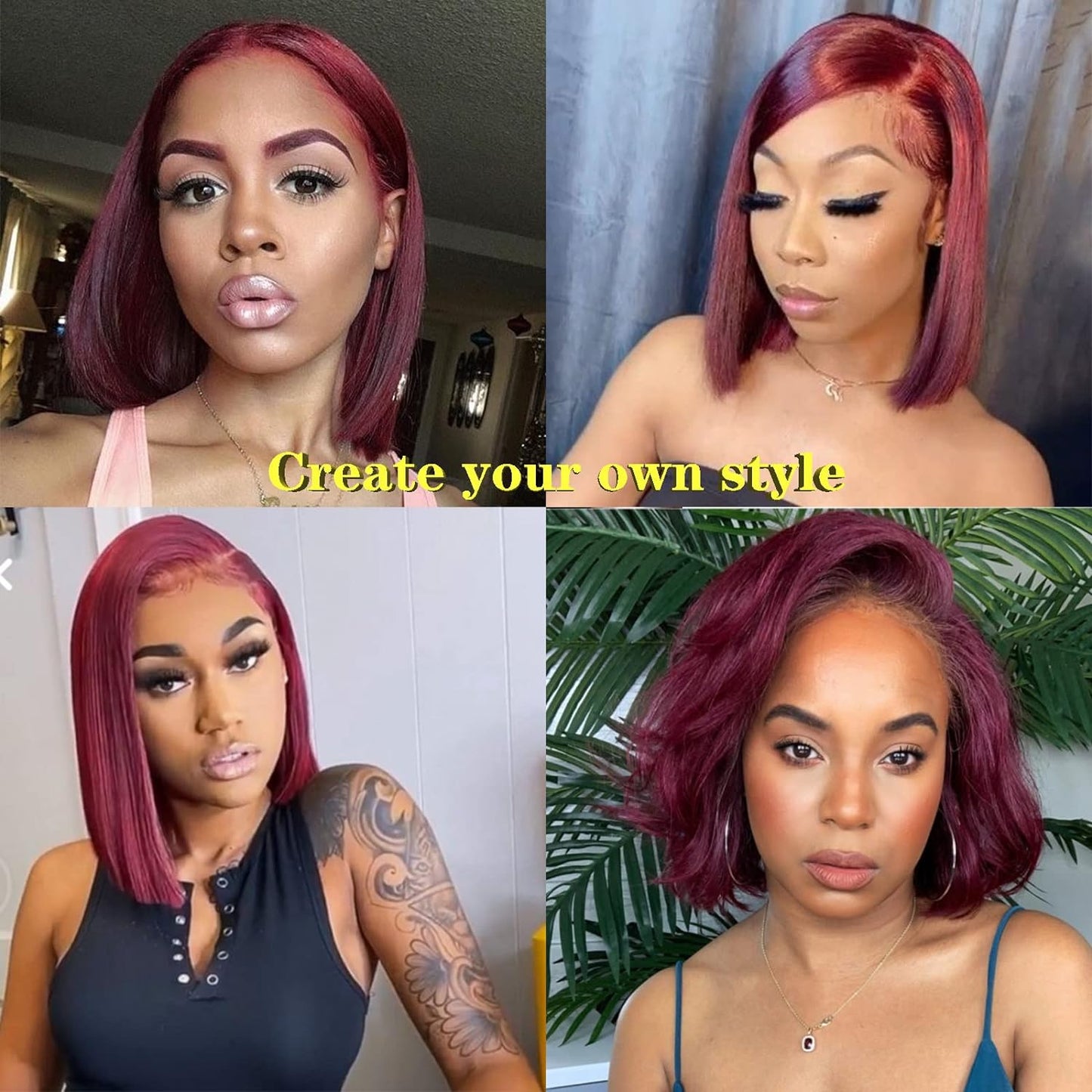 99J Burgundy Lace Front Wigs Human Hair Pre Plucked Bob Wig  13x4 HD Lace Frontal Glueless Straight Short Bob Wig Human Hair Bob Wigs For Black Women