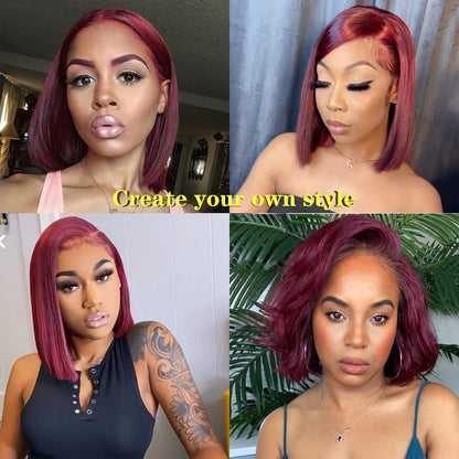 99J Burgundy Lace Front Wigs Human Hair Bob Wig  13x4 HD Lace Frontal  Straight Short Bob Wig Human Hair Bob Wigs