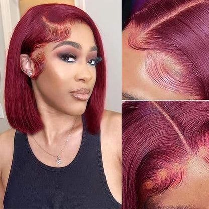 99J Burgundy Lace Front Wigs Human Hair Pre Plucked Bob Wig  13x4 HD Lace Frontal Glueless Straight Short Bob Wig Human Hair Bob Wigs For Black Women