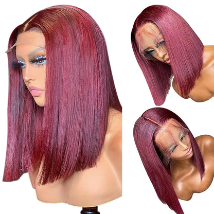 99J Burgundy Lace Front Wigs Human Hair Pre Plucked Bob Wig  13x4 HD Lace Frontal Glueless Straight Short Bob Wig Human Hair Bob Wigs For Black Women