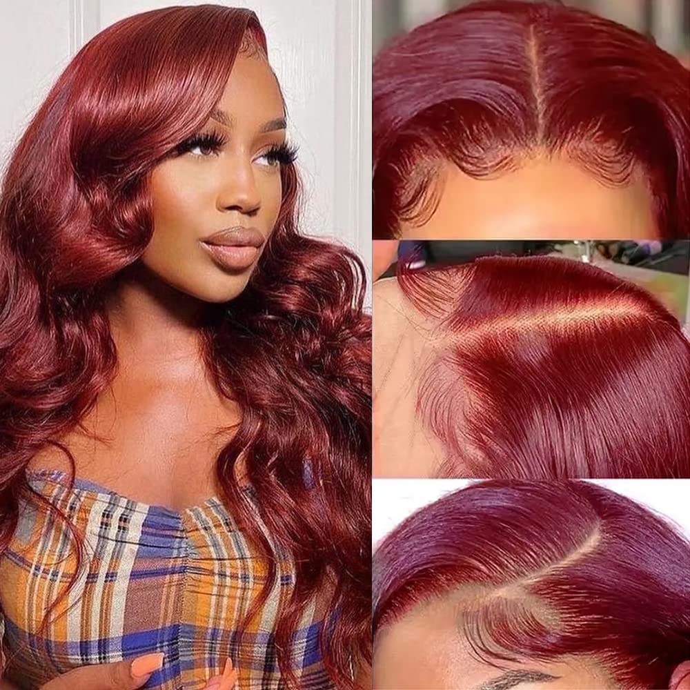 Burgundy Transparent Lace Frontal Human Hair Wigs  13X4 loose Wave Lace Front Wigs (18inch 99J)