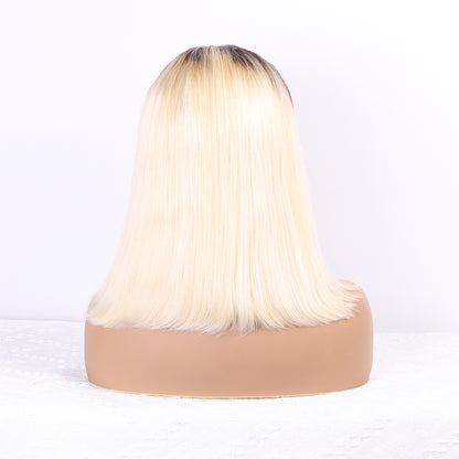 Bob Wig Soft Human Hair for Black Women Two Tone Silky Straight T Part 13x4 Bob Lace Front Wigs with Black Roots Ombre Color 1B/613 Lace Frontal