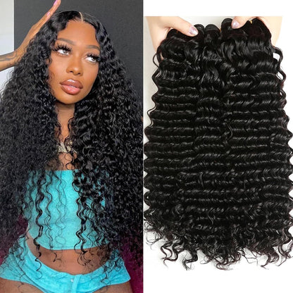 Superior 5x5 transparent Lace Closure With 3 Bundles deep wave italian curly loosewave