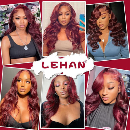 Burgundy Transparent Lace Frontal Human Hair Wigs  13X4 loose Wave Lace Front Wigs (18inch 99J)