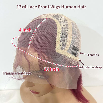 99J Burgundy Lace Front Wigs Human Hair Pre Plucked Bob Wig  13x4 HD Lace Frontal Glueless Straight Short Bob Wig Human Hair Bob Wigs For Black Women