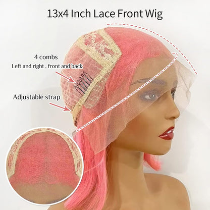 Pink Lace Front Wig Human Hair 13x4 Hd Lace Pink Straight Wigs Human Hair Transparent Lace  Human Hair Wigs for Women