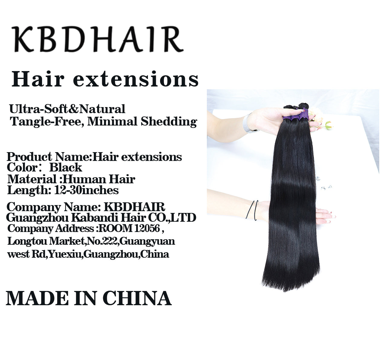 KBDHAIR Hair extensions Straight Natural Color 100% human hair 8a virgin hair