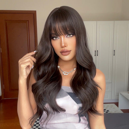 [s84]Short wave brown synthetic hair wig