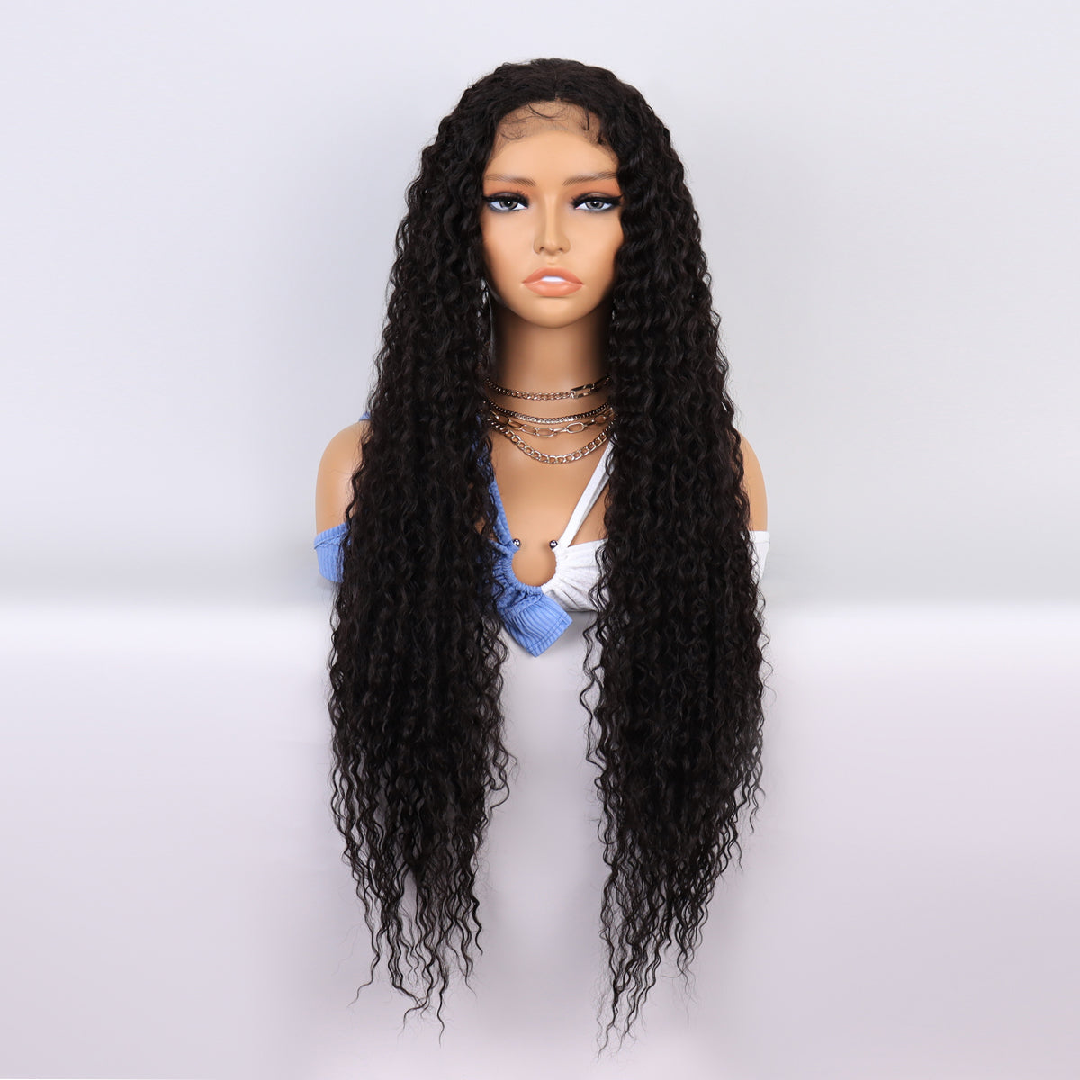 [S50]synthetic hair curly black color long hair wig