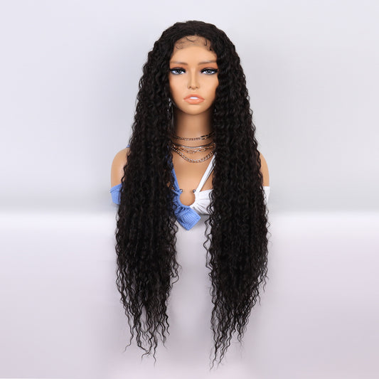 [S50]synthetic hair curly black color long hair wig