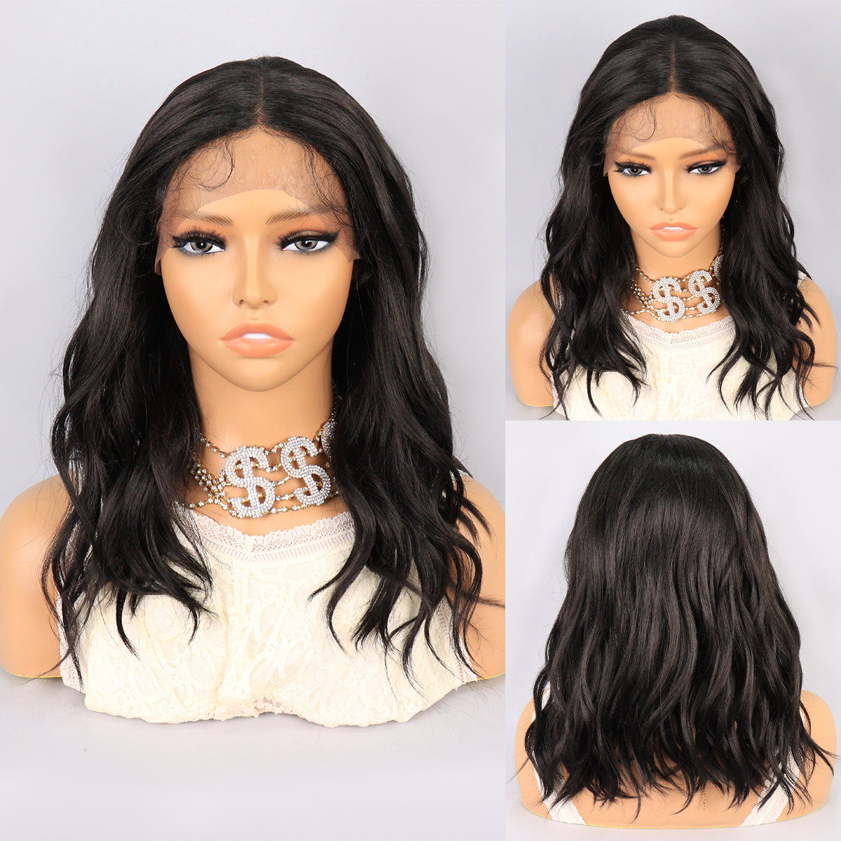 [S54]synthetic wavy wig black color hair shoulder length wigs for women hair wig