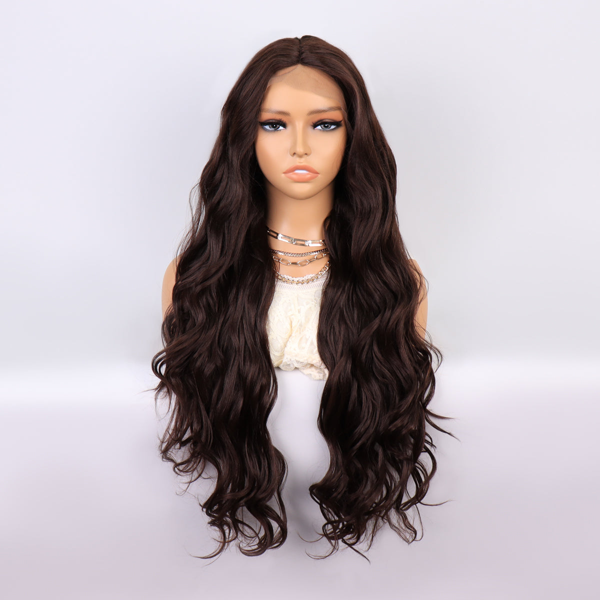 [S52]synthetic hair curly dark brown color long hair wig