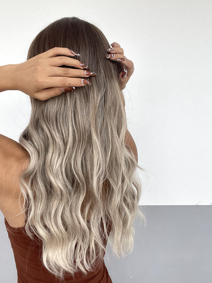 [s88]Synthetic hair long curly gradual change gray color with bangs hair wig