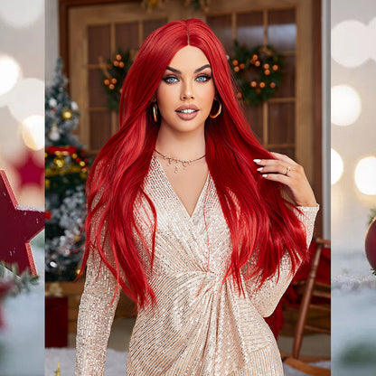 [S44]synthetic hair straight RED color long hair wig