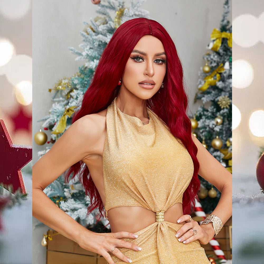 [S34]synthetic hair curly red color long hair wig