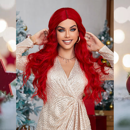 [S45]synthetic wave hair RED color long hair wig