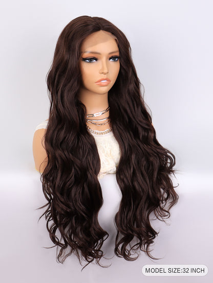 [S52]synthetic hair curly dark brown color long hair wig