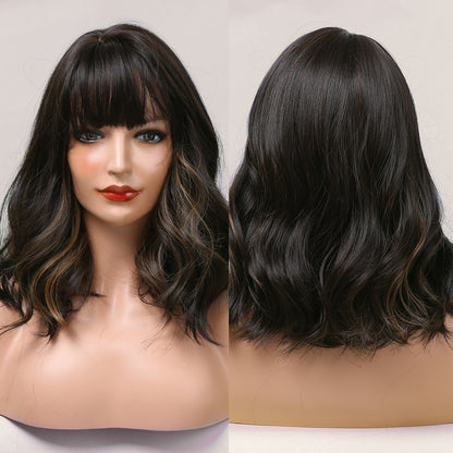 [s90]Sybthetic hair short curly with bangs bob hair wig