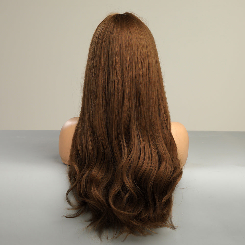 [s96]Sybthetic hair long curly with bangs brown hair wig