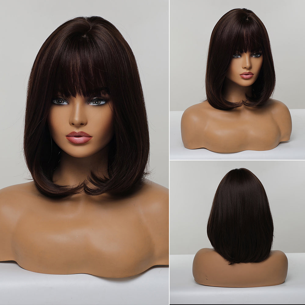 [s99]Sybthetic hair short straight with bangs bob hair wig