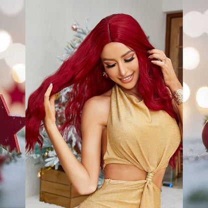 [S34]synthetic hair curly red color long hair wig