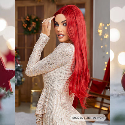 [S44]synthetic hair straight RED color long hair wig