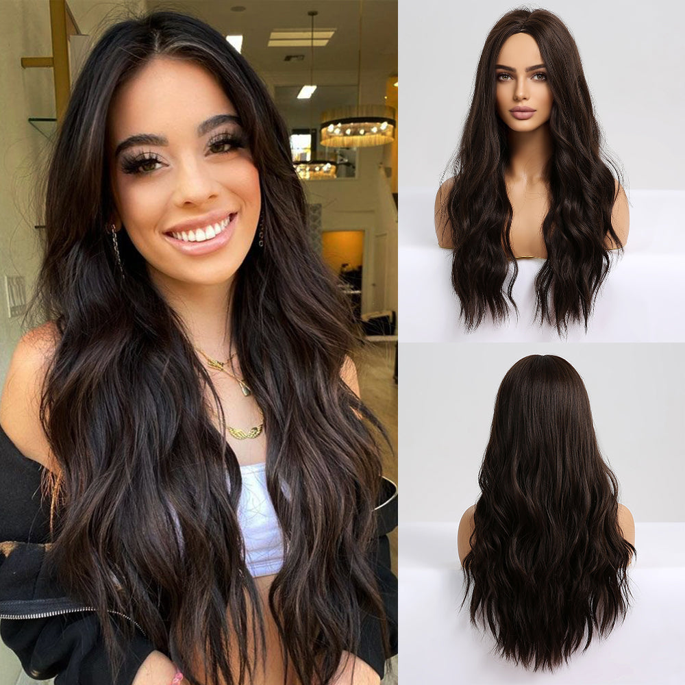 [s81]Beach wave black Synthetic hair wig