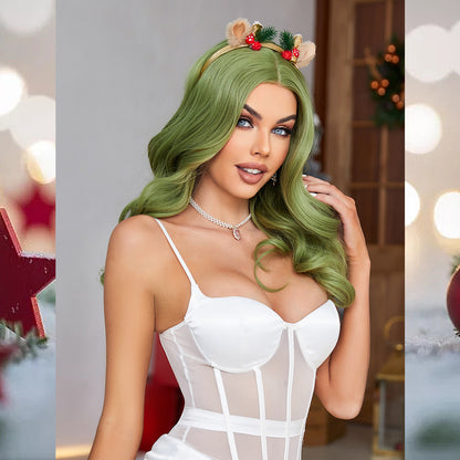 [S43]synthetic curly hair green color long hair wig