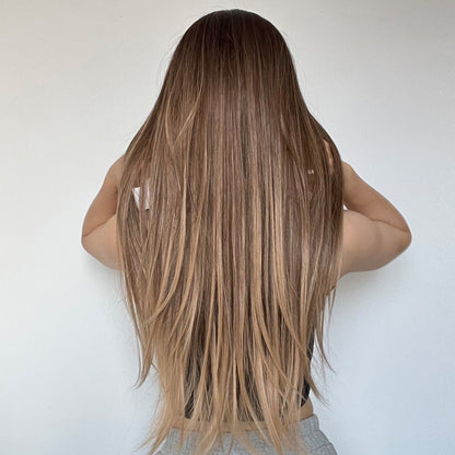 [s86]Sybthetic hair long straight light brown hair wig