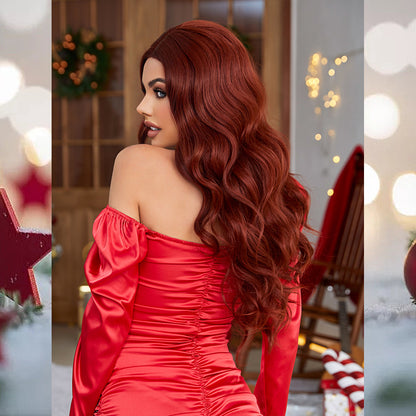 [S36]synthetic hair wavy  red wine  99i color long hair wig