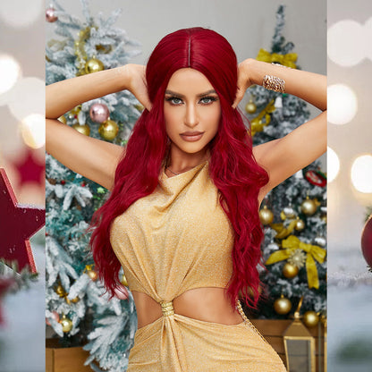 [S34]synthetic hair curly red color long hair wig