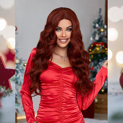 [S36]synthetic hair wavy  red wine  99i color long hair wig