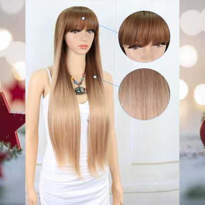 [S30]synthetic hair straight with bang light brown color  long hair wig