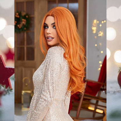 [S38]synthetic hair straight orange color long hair wig