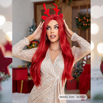 [S44]synthetic hair straight RED color long hair wig