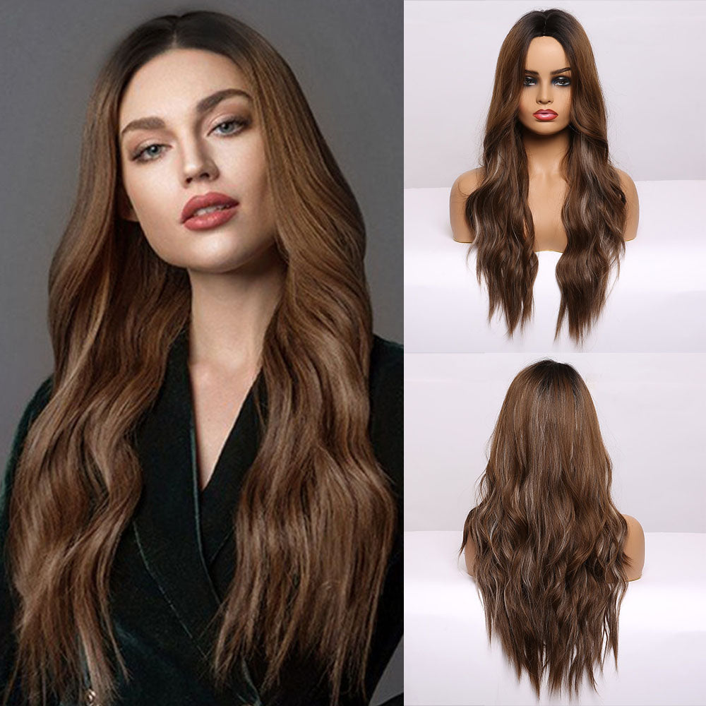 [s77]Beach wave Light Mixed Ash Brown Synthetic hair wig