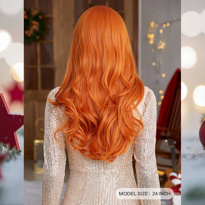 [S38]synthetic hair straight orange color long hair wig