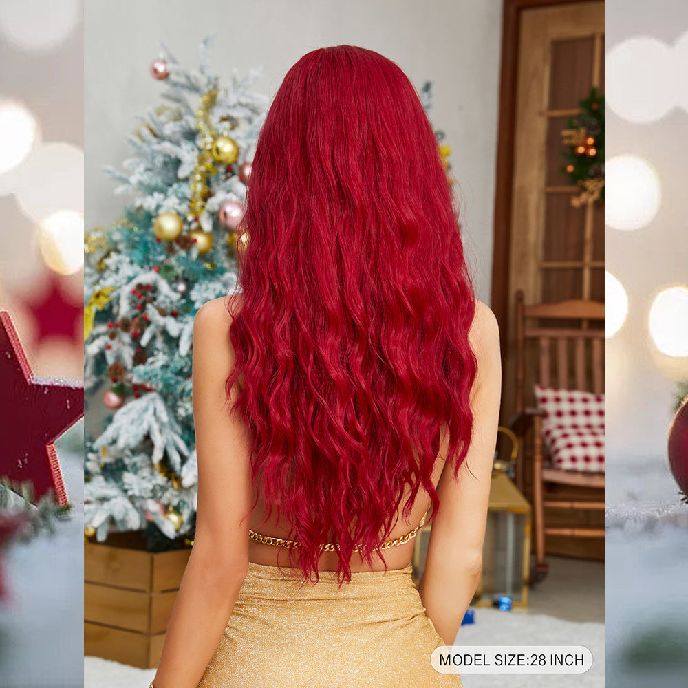 [S34]synthetic hair curly red color long hair wig