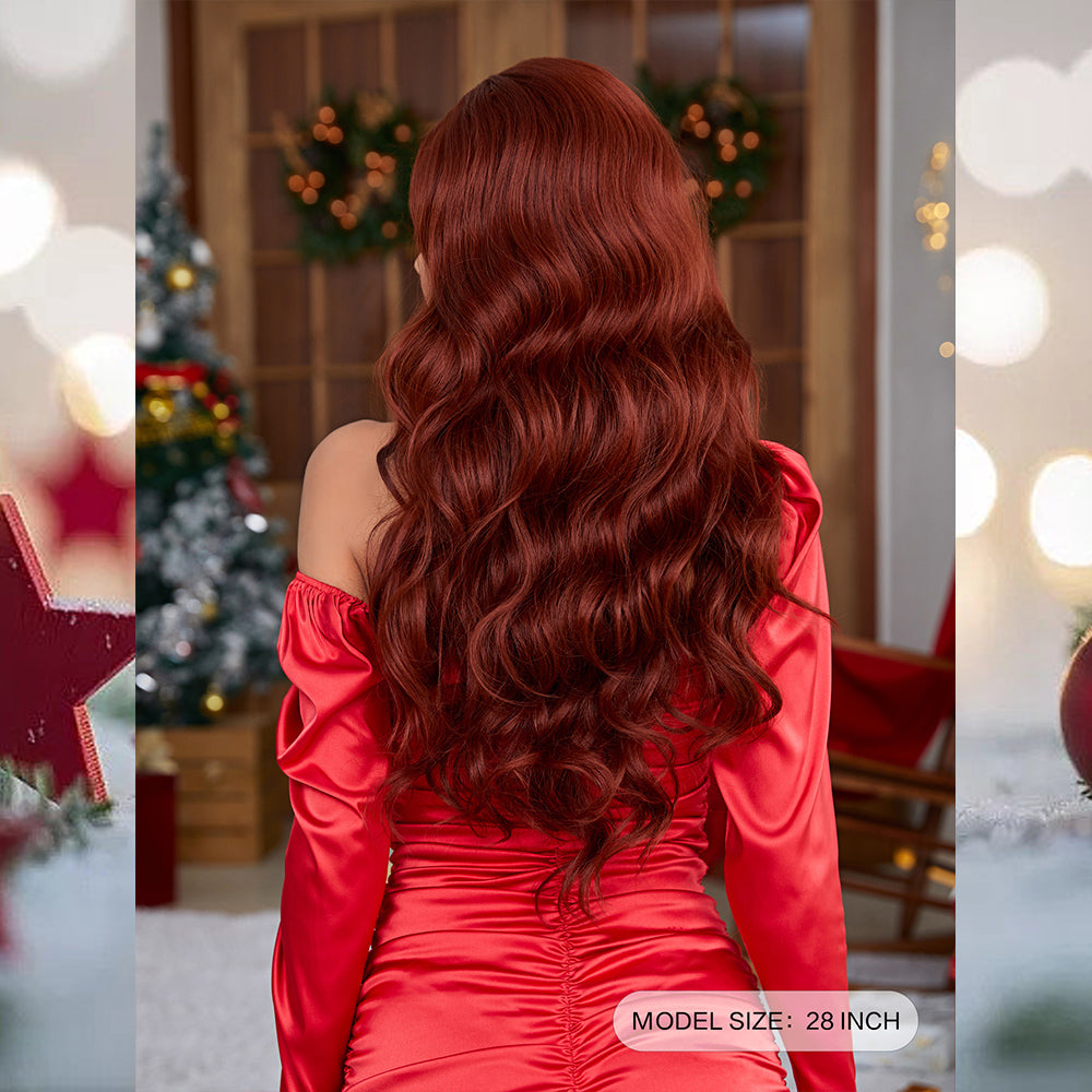 [S36]synthetic hair wavy  red wine  99i color long hair wig