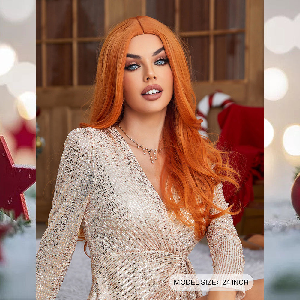 [S38]synthetic hair straight orange color long hair wig