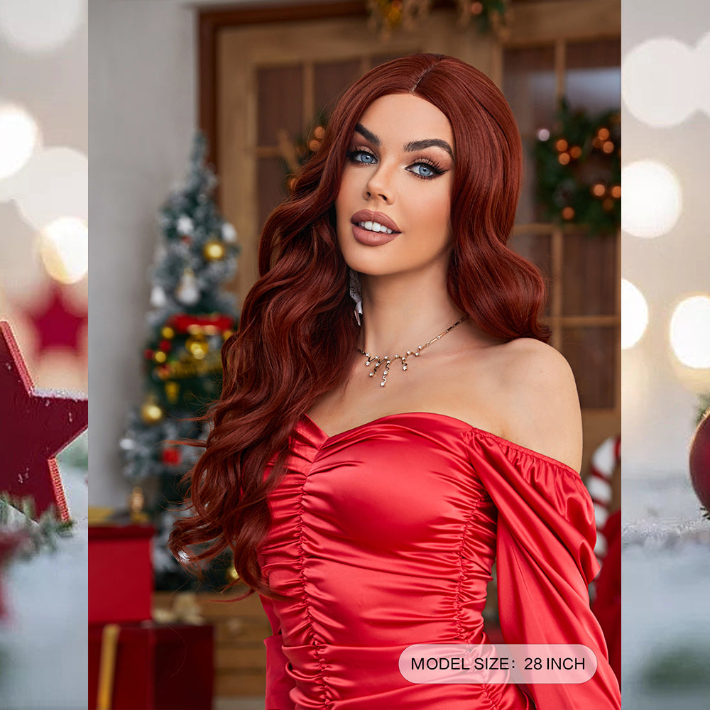 [S36]synthetic hair wavy  red wine  99i color long hair wig