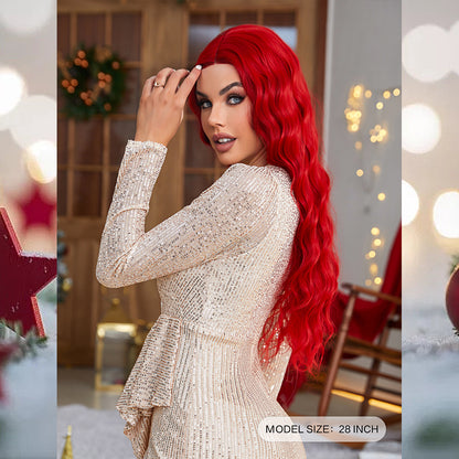 [S45]synthetic wave hair RED color long hair wig